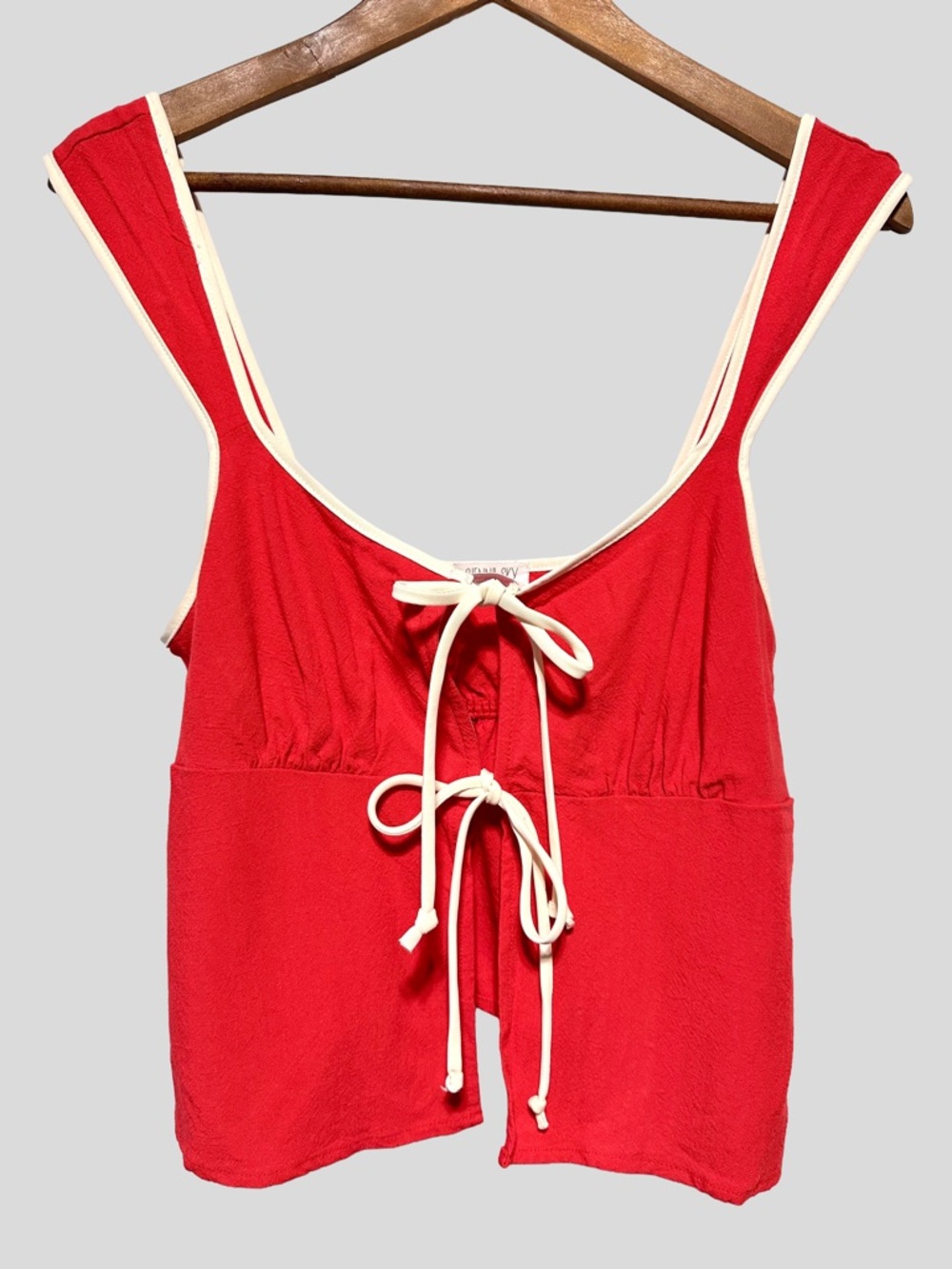 ❤️ 3/$20 ❤️ SIENNA SKY Tie Front Contrast Trim Coral Red Linen Blend Tank Top